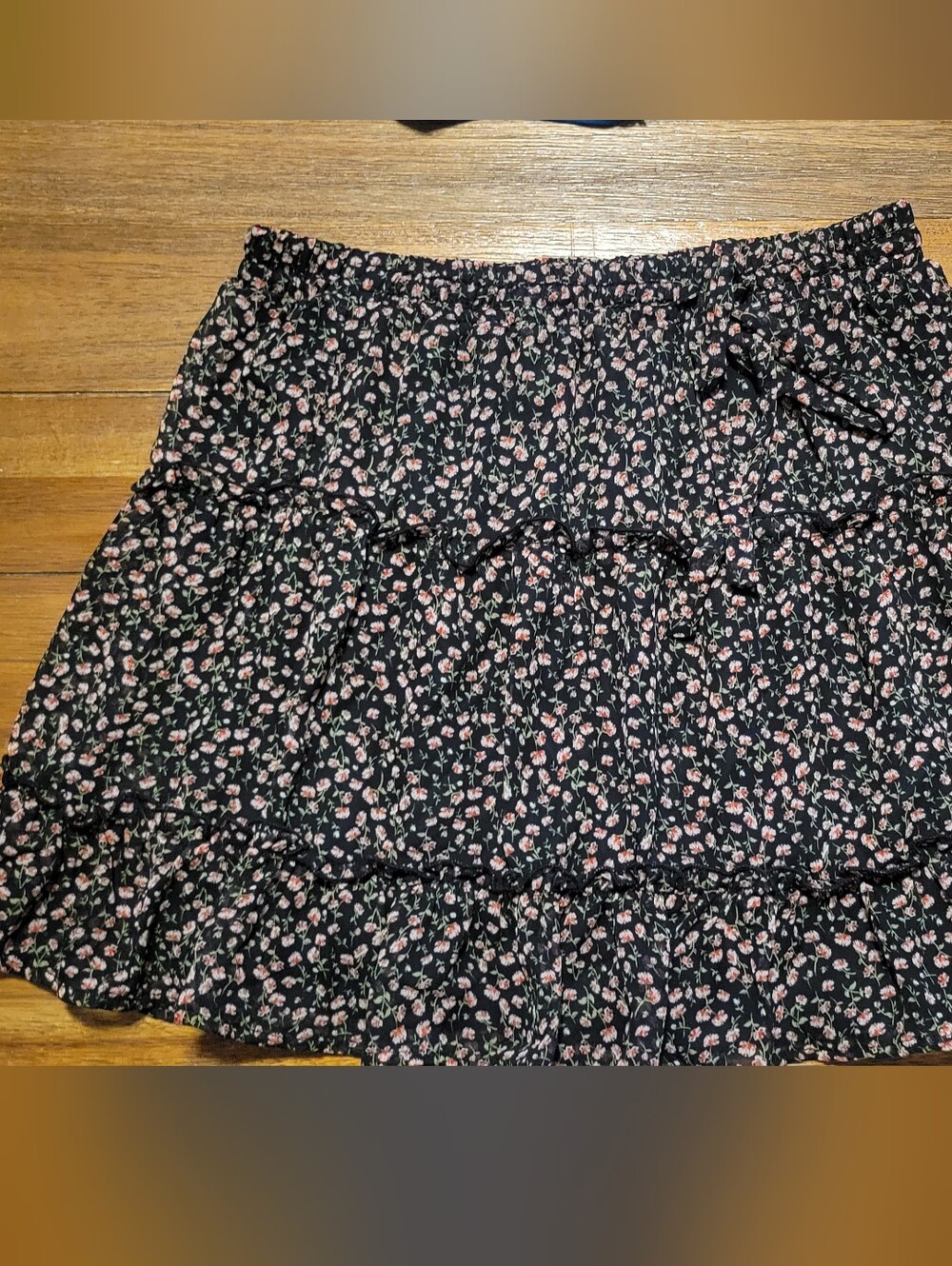Sienna Sky Black Mini Skirt with Pink Floral Print